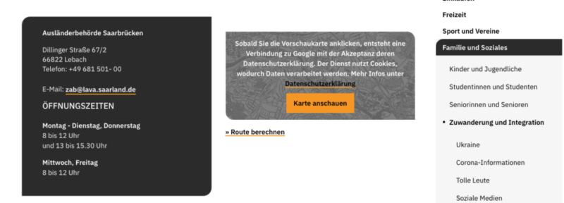 Auslaenderbehoerde Saarbruecken Webseite